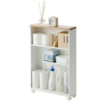 Yamazaki Home Tower, White Rolling Slim Bathroom Cart with Handle Home 2294 Toilet Paper Stocker-Bathroom Storage Organizer Dispenser, One Size, White