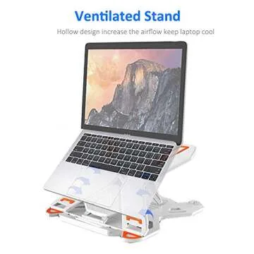 Viwind Adjustable Laptop Stand for Desk with Phone Stand and Heat-Vent,Portable Computer Riser,Ergonomic Tablet Elevator,Notebook Holder Mount,Rotatable&8 Multi Angle for 10-15.6'' Device -White