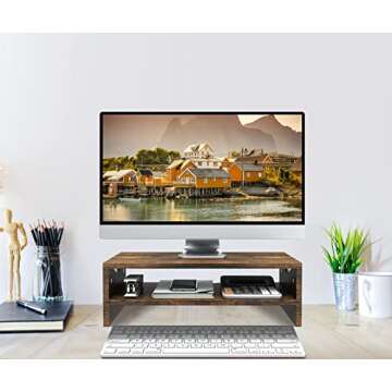 Zimilar Monitor Stand Riser, 2 Tiers Laptop Computer Monitor Riser for PC Screen, iMac, Desktop Wooden Screen Monitor Stand Riser with Storage for Home Office