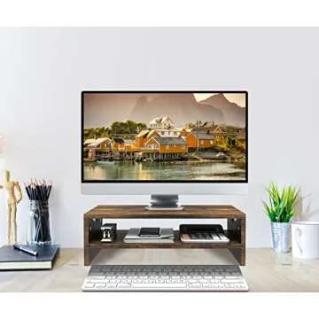 Zimilar Monitor Stand Riser, 2 Tiers Laptop Computer Monitor Riser for PC Screen, iMac, Desktop Wooden Screen Monitor Stand Riser with Storage for Home Office