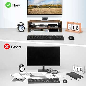 Zimilar Monitor Stand Riser, 2 Tiers Laptop Computer Monitor Riser for PC Screen, iMac, Desktop Wooden Screen Monitor Stand Riser with Storage for Home Office