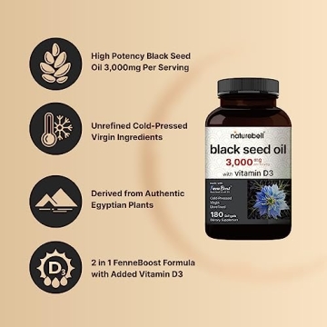 NatureBell Black Seed Oil 3000mg with Vitamin D3 Softgels