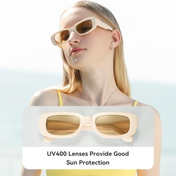 Dollger Beige Rectangle Sunglasses For Women Men Trendy Rectangular Shade sunglasses Beige