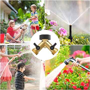 Twinkle Star Garden Hose Splitter 2 Way Heavy Duty, Y Connector Brass Garden Hose Adapter, Hose Bib Splitter with 2 Extra Rubber Washers, Water Hose Splitter, Hose Spigot, Connectors & Accessories