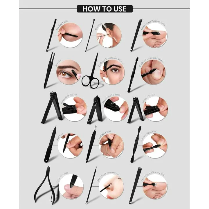 Utopia Care Manicure Kit Nail Clippers for Men and Women, 15 Piece Professional Stainless Steel Manicure Set with Nail Kit, Pedicure Kit and Nail Care Grooming Kit with Luxurious Travel Case - Black