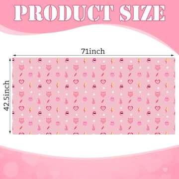 Rtteri 4 Pieces Preppy Y2k Party Tablecloth Pink Table Cloths for Parties Disposable Plastic Smile Face Tablecloth Rectangle Table Cover for Birthday Party Wedding Table Decorations (42.5 x 71 Inch)