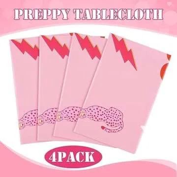 Rtteri 4 Pieces Preppy Y2k Party Tablecloth Pink Table Cloths for Parties Disposable Plastic Smile Face Tablecloth Rectangle Table Cover for Birthday Party Wedding Table Decorations (42.5 x 71 Inch)