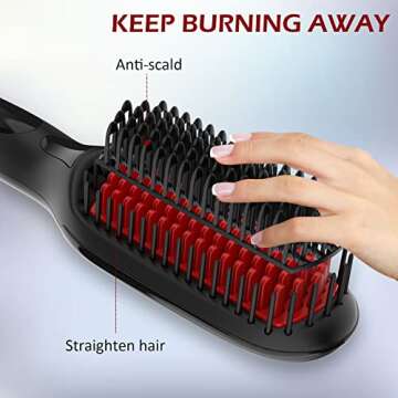 Ionic Hair Straightener Brush Upgrade 2.0,GLAMFIELDS Electrical Heated Hair Straightening with Faster Heating, MCH Ceramic Technology, Auto Temperature Lock, Anti Scald, Heat Resistant Glove(Black-01)
