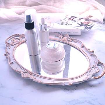 PortPlugs Mirrored Tray,Decorative Mirror for Perfume Organizer Jewelry Dresser Organizer Tray and Display,Vanity Tray,Serving Tray,9.8 inch x 14 inch (Golden Gray)