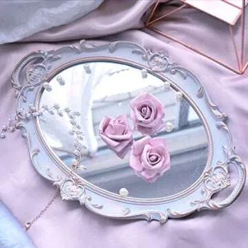 PortPlugs Mirrored Tray,Decorative Mirror for Perfume Organizer Jewelry Dresser Organizer Tray and Display,Vanity Tray,Serving Tray,9.8 inch x 14 inch (Golden Gray)