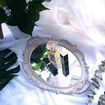 PortPlugs Mirrored Tray,Decorative Mirror for Perfume Organizer Jewelry Dresser Organizer Tray and Display,Vanity Tray,Serving Tray,9.8 inch x 14 inch (Golden Gray)