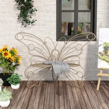 DIBRATY 50 Inches Outdoor Patio Bench - Elegant Butterfly Design for Garden
