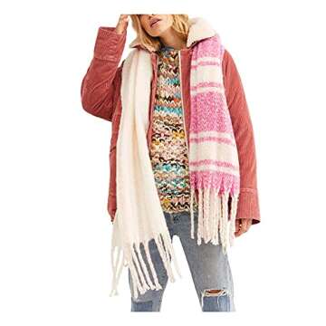 Free People Womens Gemini Blanket Plaid Winter Scarf Pink O/S