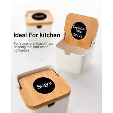 Food or Spice Label for Bottles in Kitchen or Pantry- Round Vinyl Black Labels for Food containers, Mason Jars, Storage Bins,Reusable Waterproof Removable Stickers,120 Chalkboard Labels Free Chalk Pen