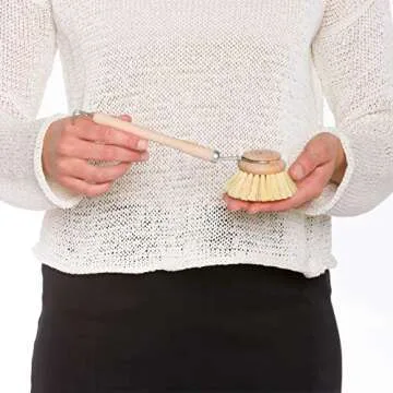REDECKER Tampico Fiber Bristle 2-Inch All-Purpose Kitchen Dish Scrub Brush with Beechwood Handle - Bamboo Dish Brush Alternative for Pots, Pans, and Kitchen Utensils - Wood Dish Brush