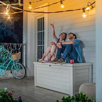 Keter 165 Gallon Weather Resistant Resin Deck Storage Container Box Outdoor Patio Garden Furniture, White