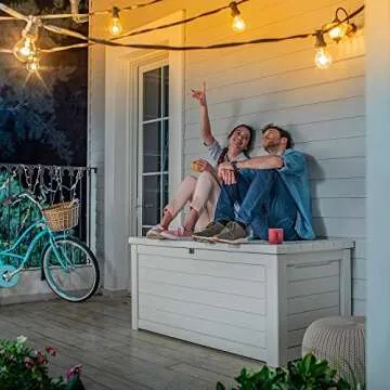 Keter 165 Gallon Weather Resistant Resin Deck Storage Container Box Outdoor Patio Garden Furniture, White