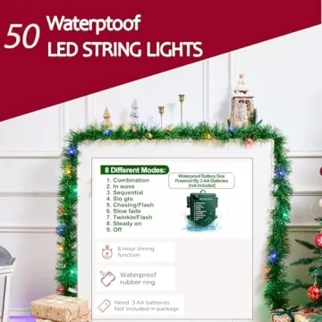 WEMADE 15.4ft Pre-Lit Christmas Garland with LED Lights