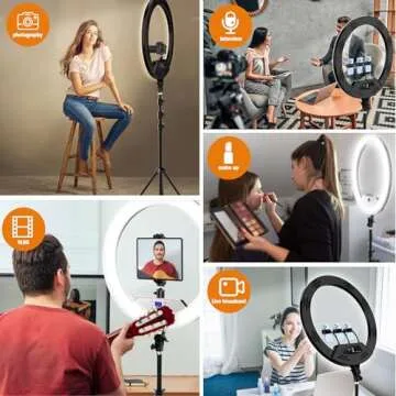 22"Ring Light with Stand,Ring Light Tripod for iPhone ipad,with 75"Tripod/LCD Display/4 ipad iPhone Clips/2 USB Ports,2600K-6500K Color Temperature,for Barber Makeup Tattoo TikTok Video Recording Vlog