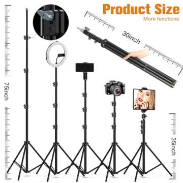 22"Ring Light with Stand,Ring Light Tripod for iPhone ipad,with 75"Tripod/LCD Display/4 ipad iPhone Clips/2 USB Ports,2600K-6500K Color Temperature,for Barber Makeup Tattoo TikTok Video Recording Vlog