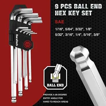 DURATECH Allen Wrench Set, 27-Pieces Long Arm SAE & Metric Torx Star Ball End Hex Key Set