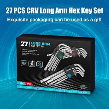 DURATECH Allen Wrench Set, 27-Pieces Long Arm SAE & Metric Torx Star Ball End Hex Key Set