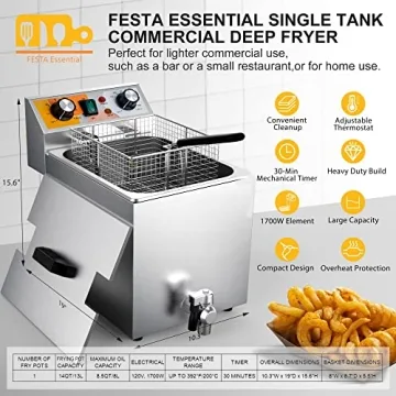 Festa Electric Deep Fryer - Large Capacity, Safe, Durable