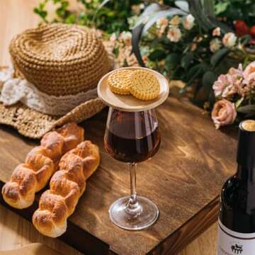 Tessco 4 Pcs 4" Wine Glass Charcuterie Topper Bamboo Round Wine Glass Charcuterie Board Topper Dual Use Cups Topper Appetizer Plates for Christmas Party Family Gatherings Bars Restaurants