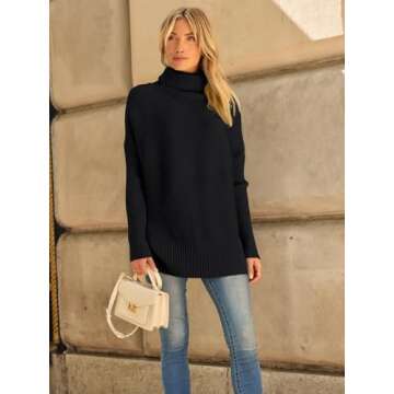 LILLUSORY Oversized Turtleneck Tunic Sweater for Fall