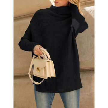 LILLUSORY Oversized Turtleneck Tunic Sweater for Fall
