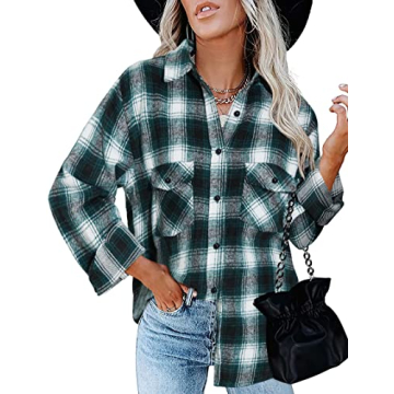 BTFBM Women Shacket Jacket Long Sleeve Button Down Casual Plaid Flannel Shirts Loose Fall Spring Blo...
