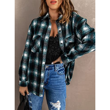 BTFBM Women Long Sleeve Plaid Shacket Jacket for Fall