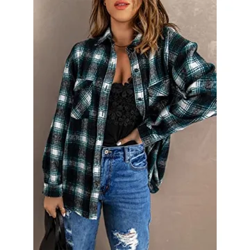 BTFBM Women Long Sleeve Plaid Shacket Jacket for Fall