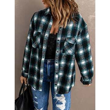 BTFBM Women Long Sleeve Plaid Shacket Jacket for Fall