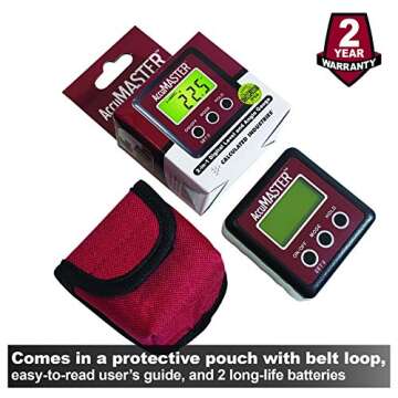 Calculated Industries 7434 AccuMASTER 2-in 1 Magnetic Digital Level and Angle Finder Certified IP54 Dust and Water Resistant,Red Brick Maroon