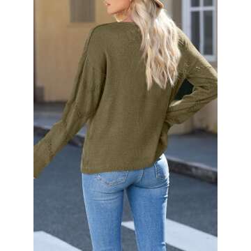 EVALESS Summer Outfits Sweaters for Women Trendy 2024 Crochet Tops Business Casual Clothes Cashmere Lightweight Sweaters for Women Open Knit Top Crochet Sweaters Green Pullover Sweater,X-Large