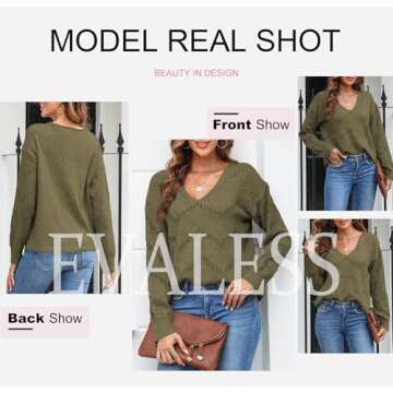 EVALESS Summer Outfits Sweaters for Women Trendy 2024 Crochet Tops Business Casual Clothes Cashmere Lightweight Sweaters for Women Open Knit Top Crochet Sweaters Green Pullover Sweater,X-Large