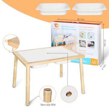 VZIUDYN Montessori Sensory Table for Toddlers,Multifunction Toddler Sand Table with 2 Storage Bins, Kids Activity Table for Arts, Drawing,Reading, and Playing for Nursery