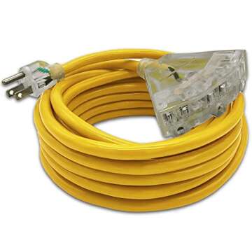 25 ft - 14 Gauge Heavy Duty Extension Cord - 3 Outlet Lighted SJTW - Indoor/Outdoor Extension_Cord b...