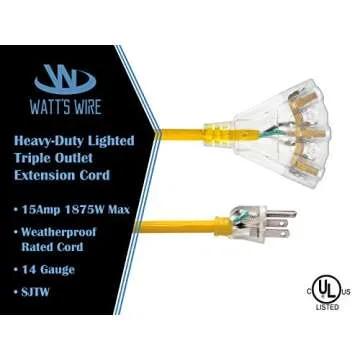 25 ft Heavy Duty Extension Cord - 3 Outlet SJTW by Watt's Wire