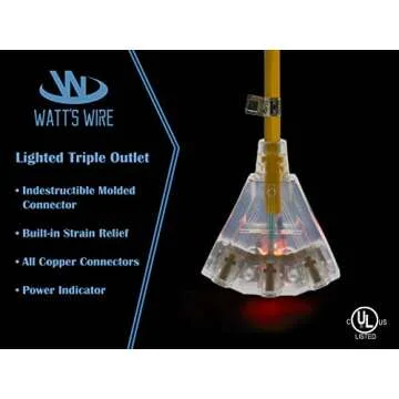 25 ft Heavy Duty Extension Cord - 3 Outlet SJTW by Watt's Wire