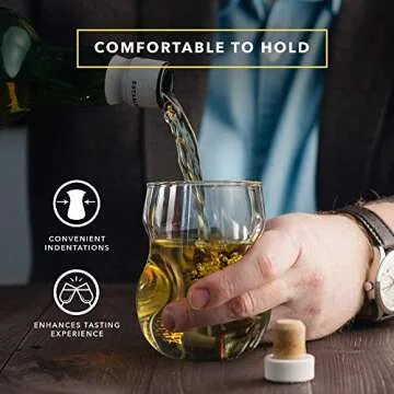 Dragon Glassware Stemless Wine Glasses Set of 6-16 oz Clear Short Wine Glasses Set with Finger Indentations - Aerates Naturally