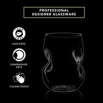 Dragon Glassware Stemless Wine Glasses Set of 6-16 oz Clear Short Wine Glasses Set with Finger Indentations - Aerates Naturally