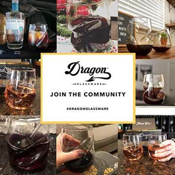 Dragon Glassware Stemless Wine Glasses Set of 6-16 oz Clear Short Wine Glasses Set with Finger Indentations - Aerates Naturally