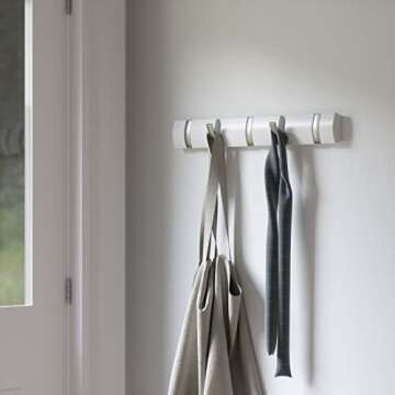 Umbra Flip Wall-Mounted Coat Rack Rail Hook for Hats, Jackets, Bags and More – Modern, Space-Savin...