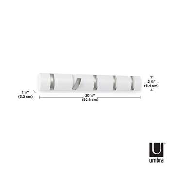 Umbra Flip Wall-Mounted Coat Rack Rail Hook for Hats, Jackets, Bags and More – Modern, Space-Saving Storage Organizer for Entryway, Mudroom, Closet, Bathroom, Bedroom, Kids Room, or Nursery, 5 Hooks, White/Nickel