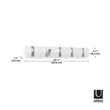 Umbra Flip Wall-Mounted Coat Rack Rail Hook for Hats, Jackets, Bags and More – Modern, Space-Saving Storage Organizer for Entryway, Mudroom, Closet, Bathroom, Bedroom, Kids Room, or Nursery, 5 Hooks, White/Nickel
