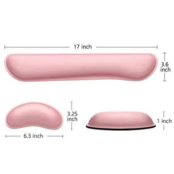 Dapesuom Enlarge Keyboard Wrist Rest, Memory Foam Wrist Cushion for Desk Mats Support, Cute Typing Pain Relief Keyboard Mouse Pad Rests Set with Non-Slip Base for Gaming Laptop Office, Rose Pink