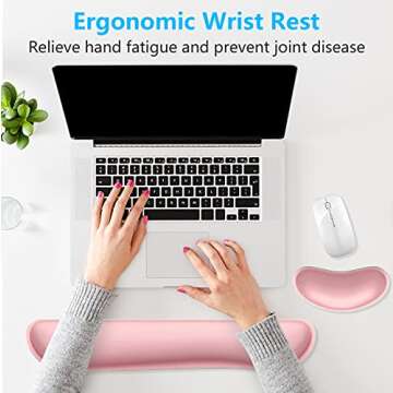 Dapesuom Enlarge Keyboard Wrist Rest, Memory Foam Wrist Cushion for Desk Mats Support, Cute Typing Pain Relief Keyboard Mouse Pad Rests Set with Non-Slip Base for Gaming Laptop Office, Rose Pink
