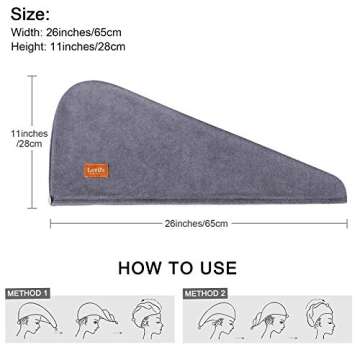 Lovife 2 Pack Microfiber Hair Towel Wrap 11inch X 26 inch Quick Drying Absorbent Hair Towels Turban Long Curly Hair Anti-Frizz for Women (Grey+Grey)